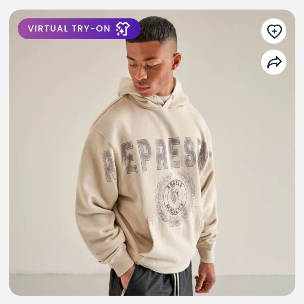 Represent Angels Academy Cream Graphic Hoodie Sweatshirt‎ Mens Small oversized
